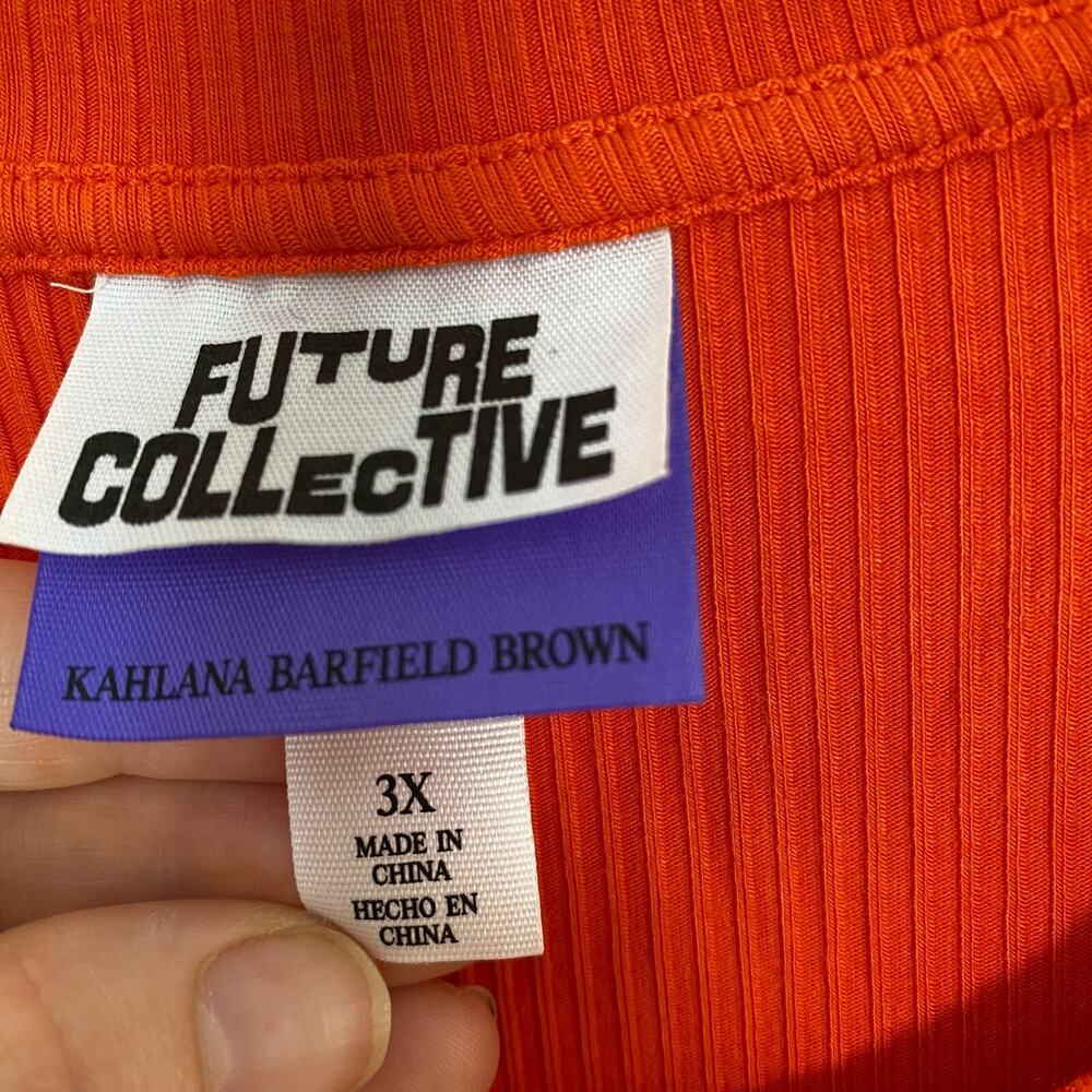 Future Collective x Kahlana Barfield Brown Womens Midi Dress Sz 3X Orange Ribbed - Picture 4 of 9